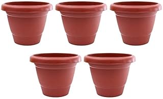 Large 8-Inch Delux Brown Pots Premium Look With Sturdy Base Set Of 5 Garden Planters