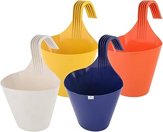 Balcony Railing Hook Pots Easy Hanging Plastic Planters Set Of 4 Pieces For Vertical Gardening