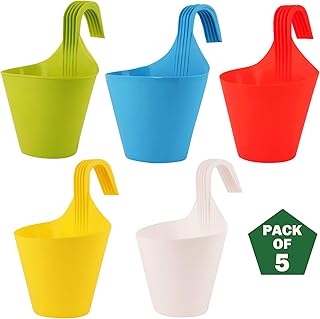 Hook Planter Pots Hanging Design For Balcony, Window, Or Terrace Railings 5 Piece Set