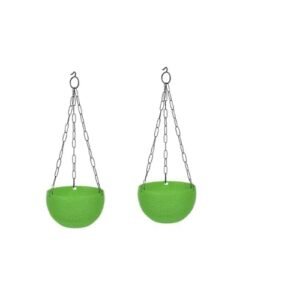 DukanRoad DukanRoad Flower Pot| Hanging Planter| Planter with Metal Hanging Chain| Beautiful Hanging Flower Pots for Home Garden| Hanging Pots for Balcony| Round Crystal Shaped (Green, Pack of 2)