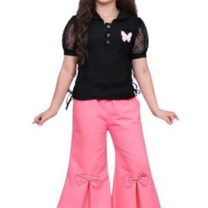 Kids Baby Girls Solid Top & Denim Pink Bottom Jeans Set