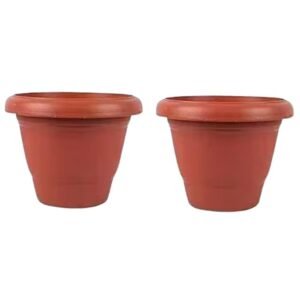 Container Flower Pots Pack of 2 | 8 Inch Heavy-Duty Round DukanRoad Planters for Indoor & Outdoor Gardening | UV-Treated, Durable, Lightweight, Large Drain Holes