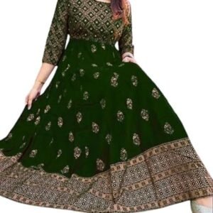 DukanRoad Fashion Women's 3/4 Sleeves Round Neck Rayon Fabric Beautiful Printed Anarkali Gown (Green-M)