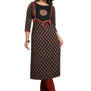 DukanRoad Silk Pure Cotton Ajrakh Print Straight Kurti for Women