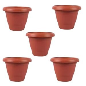 Container Flower Pots Pack of 5 | 8 Inch Heavy-Duty Round DukanRoad Planters for Indoor & Outdoor Gardening | UV-Treated, Durable, Lightweight, Large Drain Holes