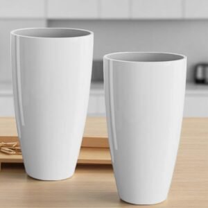 Tower Pot | Light Weight Polymers Indoor-Outdoor Plant Pots | Planter Gamla for Home - Office & Garden | Planters for Living Room | White (2 Pcs, Height : 8 Inch)