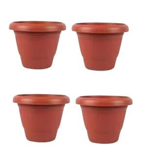 Container Flower Pots Pack of 4 | 8 Inch Heavy-Duty Round DukanRoad Planters for Indoor & Outdoor Gardening | UV-Treated, Durable, Lightweight, Large Drain Holes