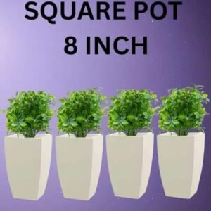 Pack of 4 Square Fiber Tower Planter - 8 - Inch Tall Fiber Tower Pot, Durable, Lightweight Planter for Home Office Garden Balcony Plant (Pack of 4 Pot), White