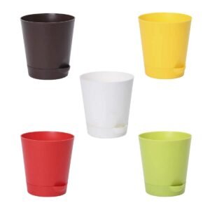 Self Watering Small Plant Container with Drip Tray (5.5 Inch, 2 Pcs) Multicolored Set of Plant Pots for Home Garden Decoratation