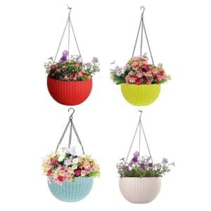 DukanRoad Hanging Pots, Hanging Basket/Hanging Planters with Metal Hanging Chain - Pack of 3 (Diameter 7.1 Inch, Height 4.8 Inch, Thickness 3 mm, Chain Length 13 Inch) - Multicolor