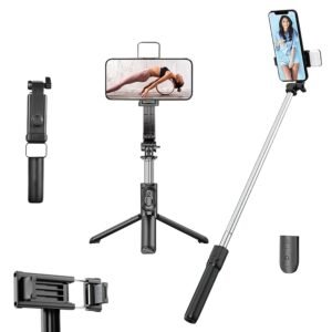 DukanRoad R1S Selfie Stick with Tripod Stand,3 in 1 Multifunctional Design,Rechargeable LED Light with Two Brightness Levels for Make up,Selfie,Vlogging & Photo Shoot,Selfie Stick with Bluetooth Remote