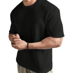 O3e® Mens Solid Dotted Unique Design Oversized Tshirt for Men - Round Neck Loose Fit Drop Shoulder Mens T-Shirt