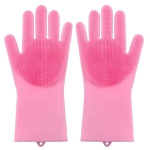 Gloves for Washing Dishes/Hand Gloves for Kitchen/Kitchen Gloves for Dishwashing/Dish Washing for Women/Cleaning/Rubber Scotch/Home Essentials Products/Silicone/cooking/Bathroom/Car-Pink