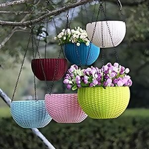 Hanging Pot Multicolor | Pack of 6, with Metal Chain