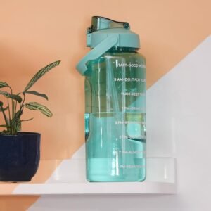 DukanRoad 2L Motivational Water Bottle with Time Marker Transparent, Leak-Proof, and Break-Proof Office, School, College,Travel Bottle BPA-Free Sport Bottle Sea Green| Plastic