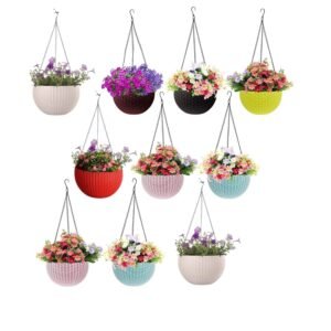 DukanRoad Multicolour Hanging Pots, 7.1 Inch Diameter, 4.8 Inch Height, 3 mm Thickness, 13 Inch Chain, 10 Pieces