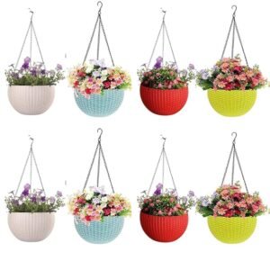 DukanRoad Hanging Pots, Hanging Basket/Hanging Planters with Metal Hanging Chain - Pack of 4 (Diameter 7.1 Inch, Height 4.8 Inch, Thickness 3 mm, Chain Length 13 Inch) - Multicolor
