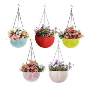 DukanRoad Hanging Pots, Hanging Basket/Hanging Planters with Metal Hanging Chain - Pack of 4 (Diameter 7.1 Inch, Height 4.8 Inch, Thickness 3 mm, Chain Length 13 Inch) - Multicolor