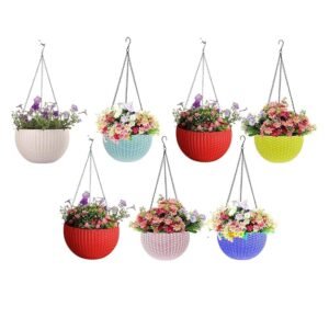 DukanRoad Hanging Pots, Hanging Basket/Hanging Planters with Metal Hanging Chain - Pack of 7 (Diameter 7.1 Inch, Height 4.8 Inch, Thickness 3 mm, Chain Length 13 Inch) - Multicolor