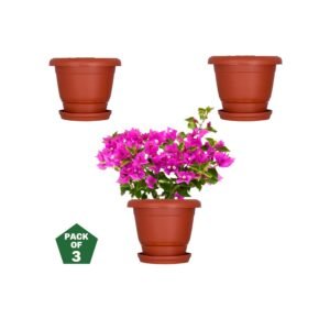 DukanRoad 8-inch DukanRoad Flower Pots with 4-inch Dripping Trays (Pack of 3 Sets) - Terracotta Colour Garden Gamla for Home & Outdoor Balcony - Durable Indoor/Outdoor Planters with Drainage Saucers