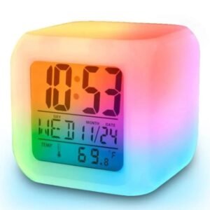 Plastic Changing Multicolour Clock | Digital Led Alarm Clock For Table Home Desk Night Table | With Temperature/Day/Month/Date/Time/Alarm (Digital 1)